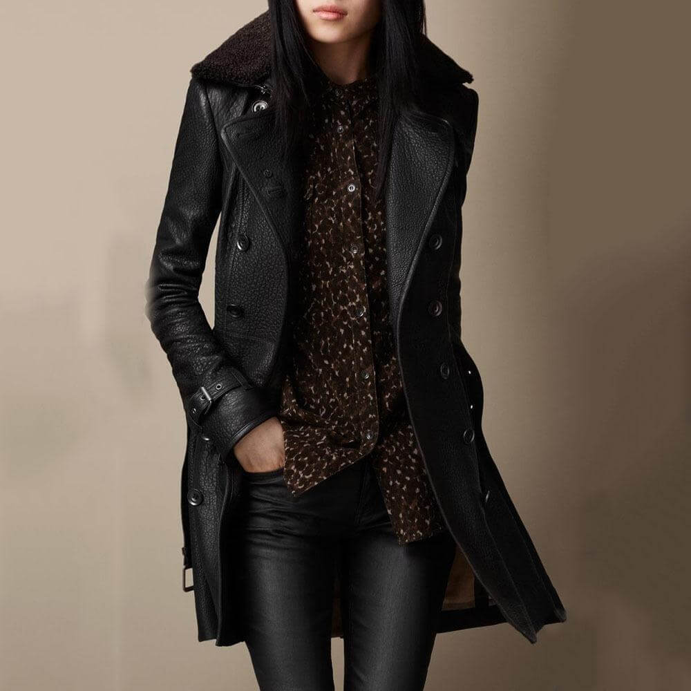 Elegante cappotto in pelle 3/4