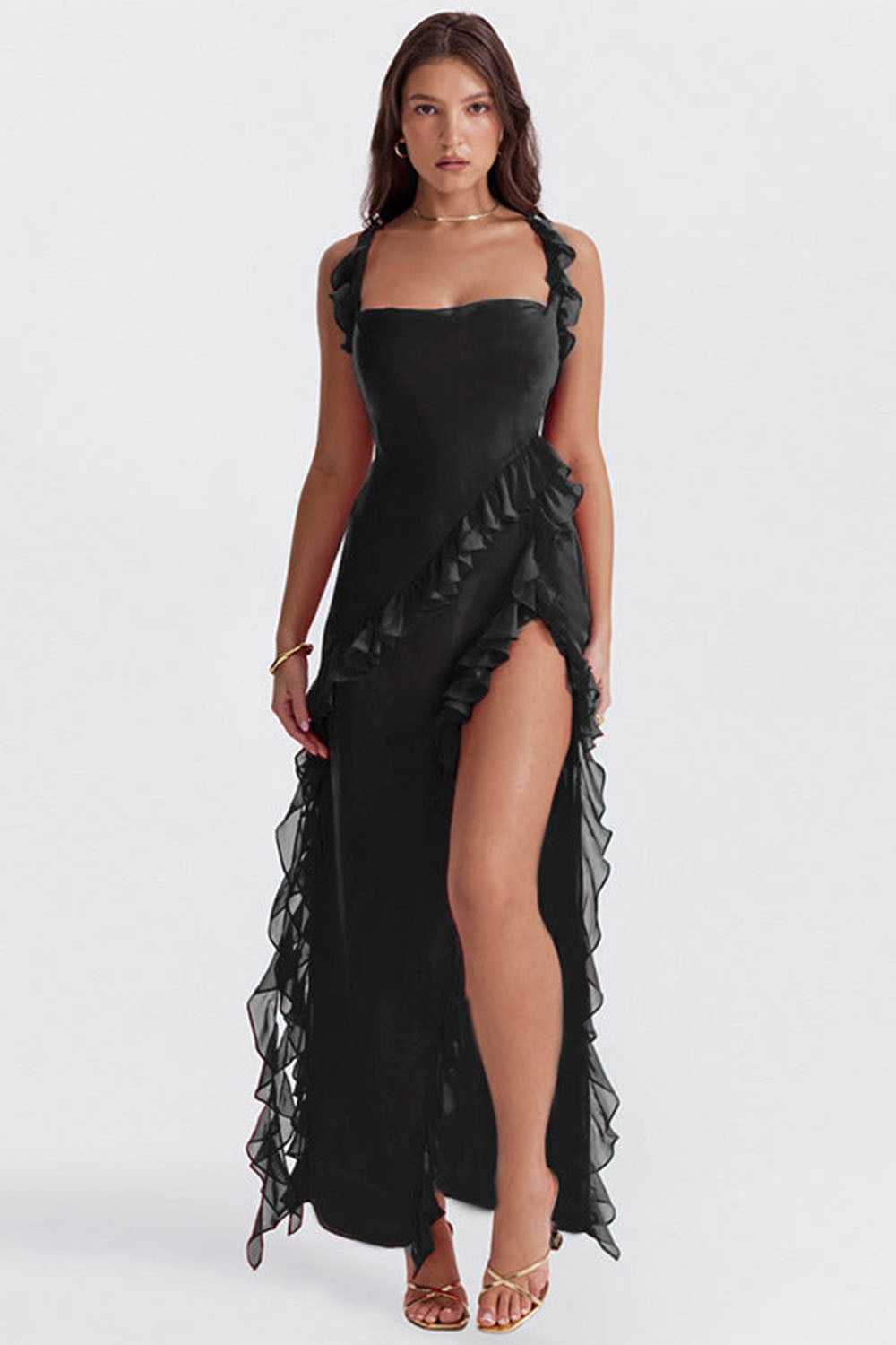 Elvanna – Abito Lungo Elegante con Volant Fluido