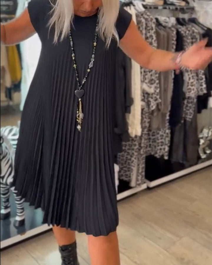 Léonia – Abito Casual Plissettato in Cotone con Scollo Rotondo