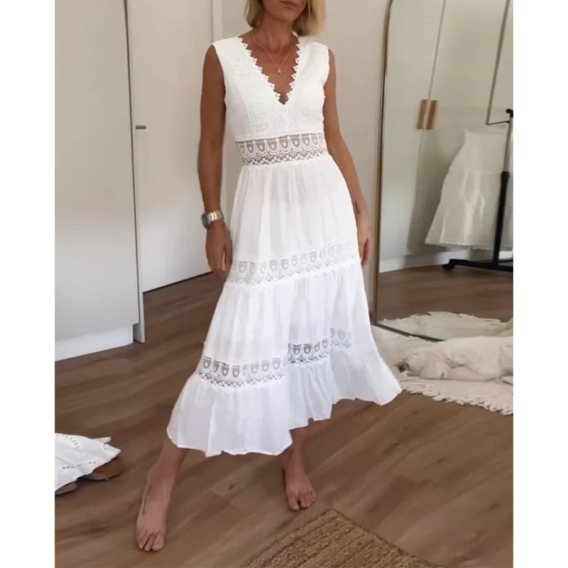 Sorella – Abito Midi Elegante in Pizzo con Scollo a V
