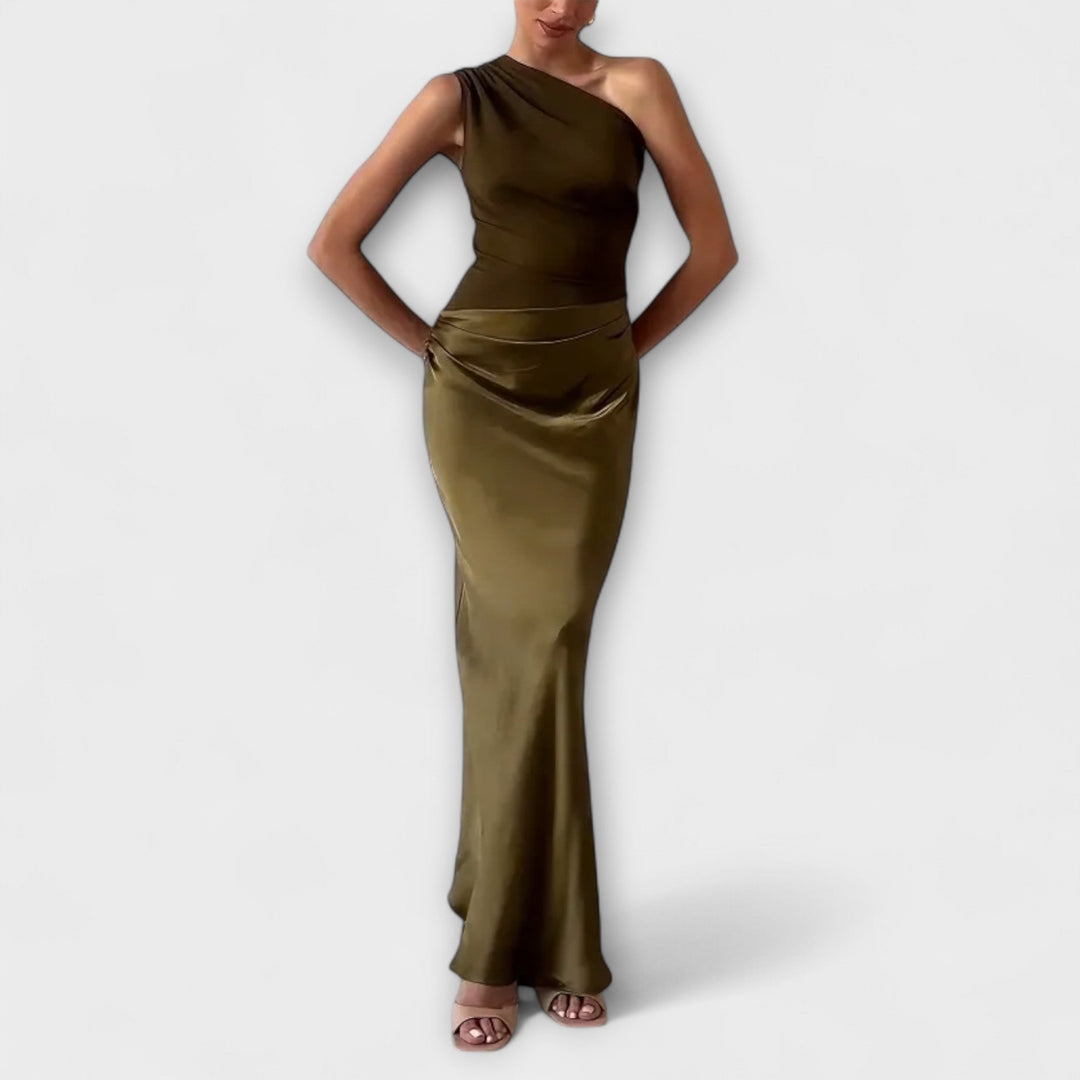 Levana – Abito Maxi Plissettato con Spalla Unica