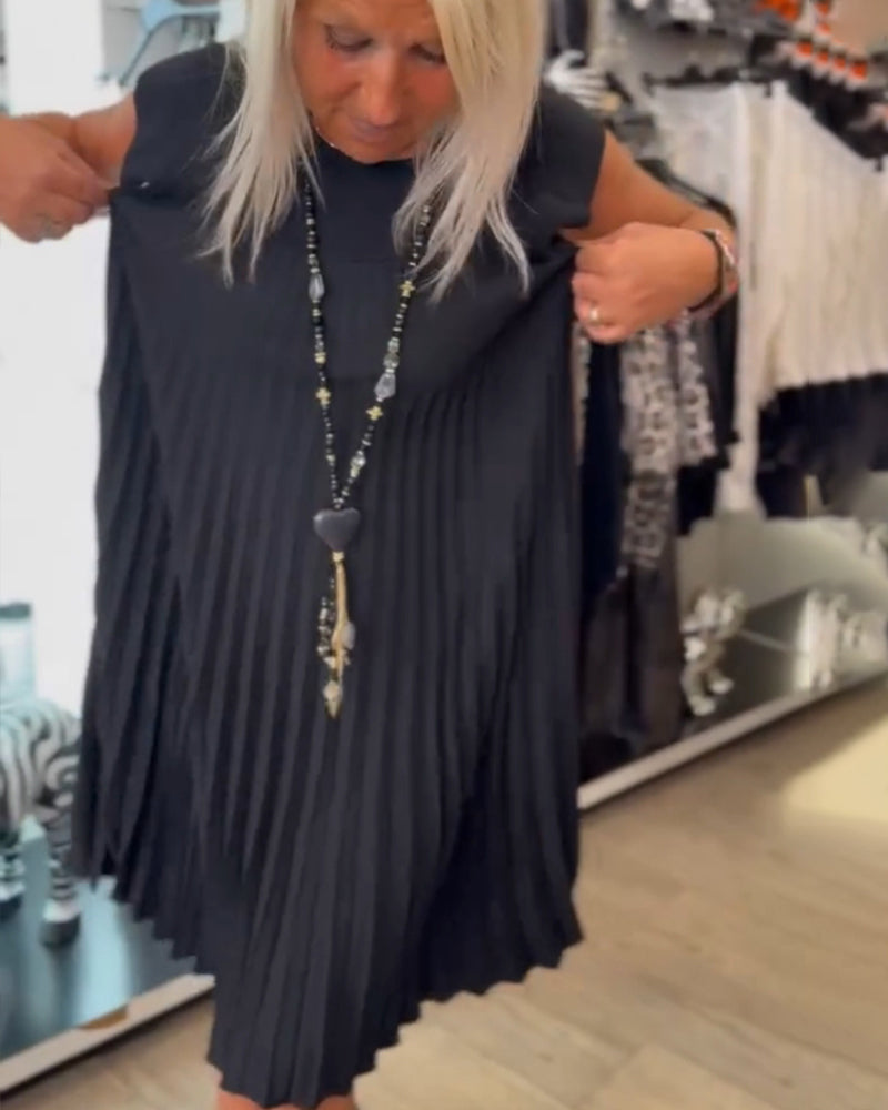 Léonia – Abito Casual Plissettato in Cotone con Scollo Rotondo