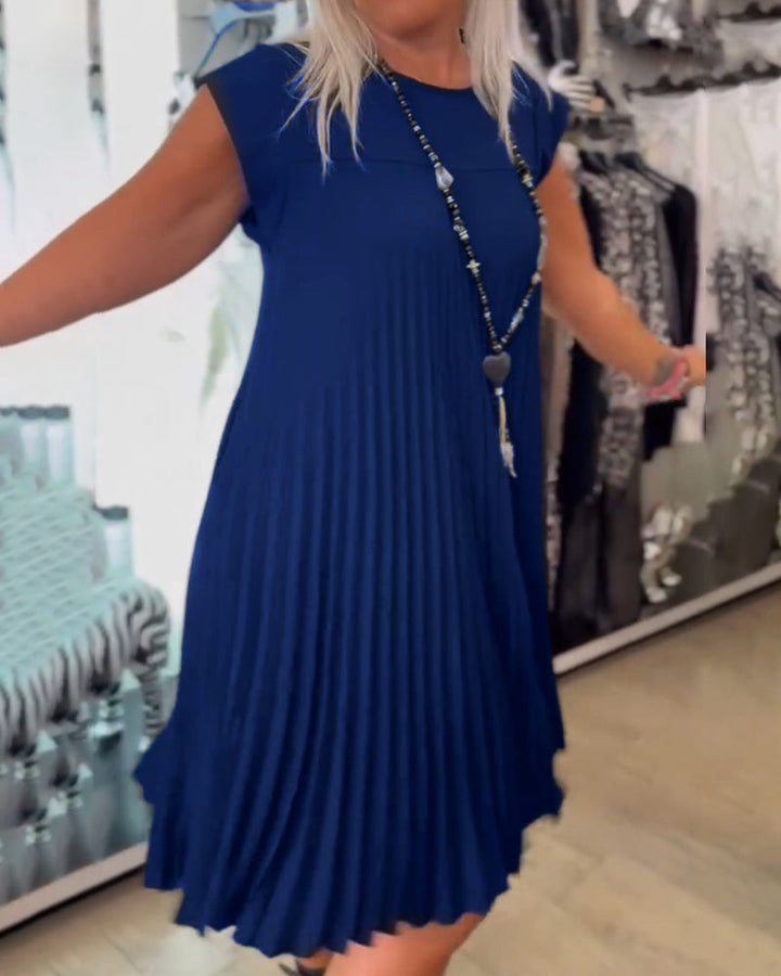 Léonia – Abito Casual Plissettato in Cotone con Scollo Rotondo