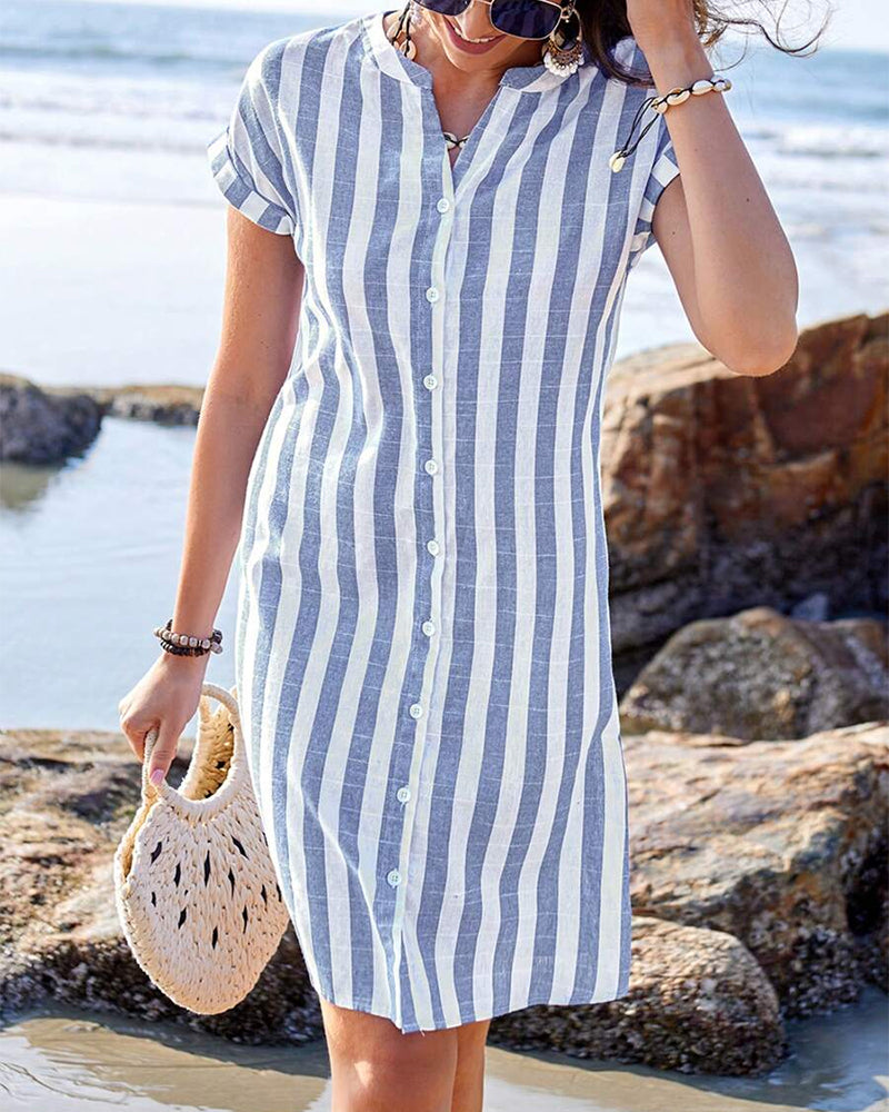 Maïra – Abito Camicia Elegante a Righe con Scollo a V
