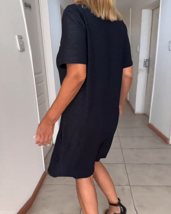 Évélie – Abito Elegante al Ginocchio – Drappeggi Intrecciati con Scollo a V