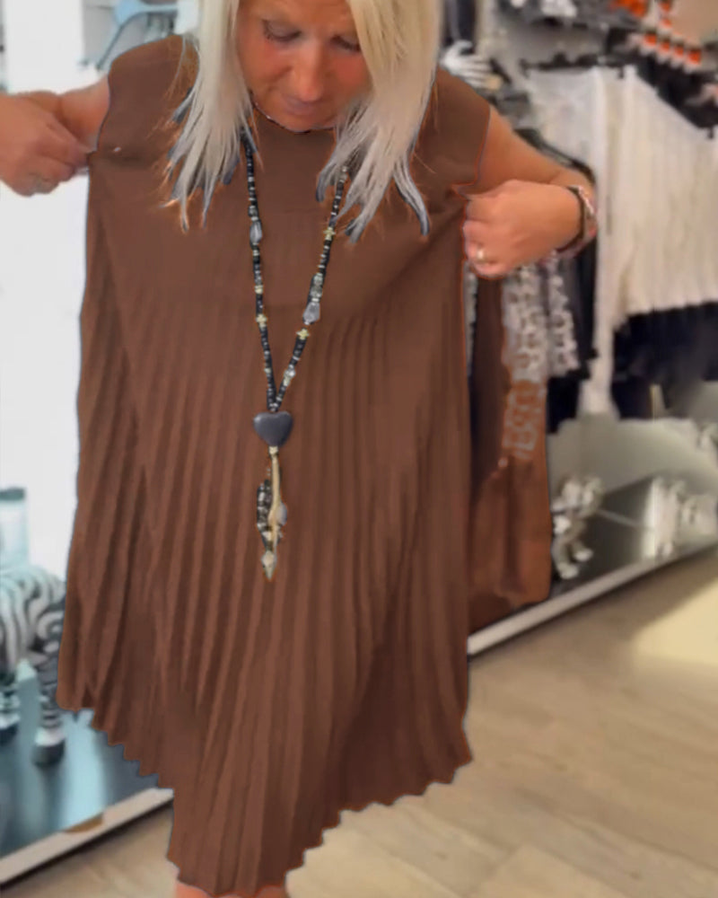 Léonia – Abito Casual Plissettato in Cotone con Scollo Rotondo