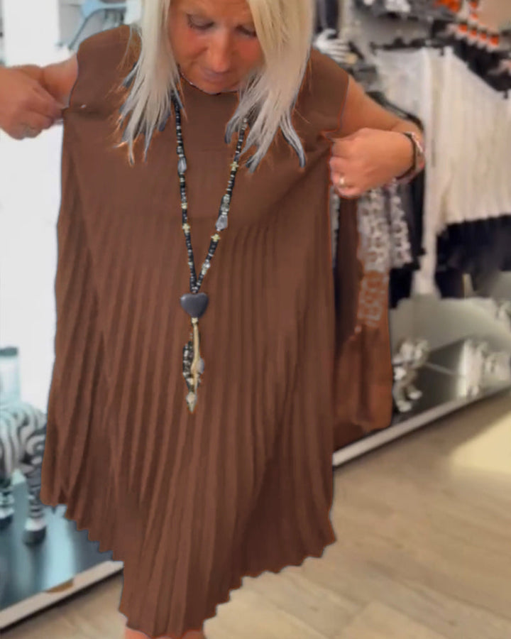 Léonia – Abito Casual Plissettato in Cotone con Scollo Rotondo