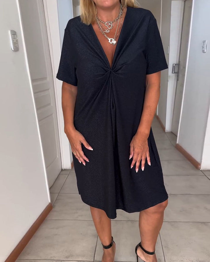 Évélie – Abito Elegante al Ginocchio – Drappeggi Intrecciati con Scollo a V