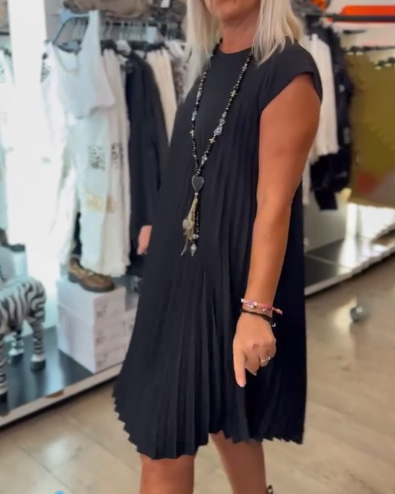 Léonia – Abito Casual Plissettato in Cotone con Scollo Rotondo