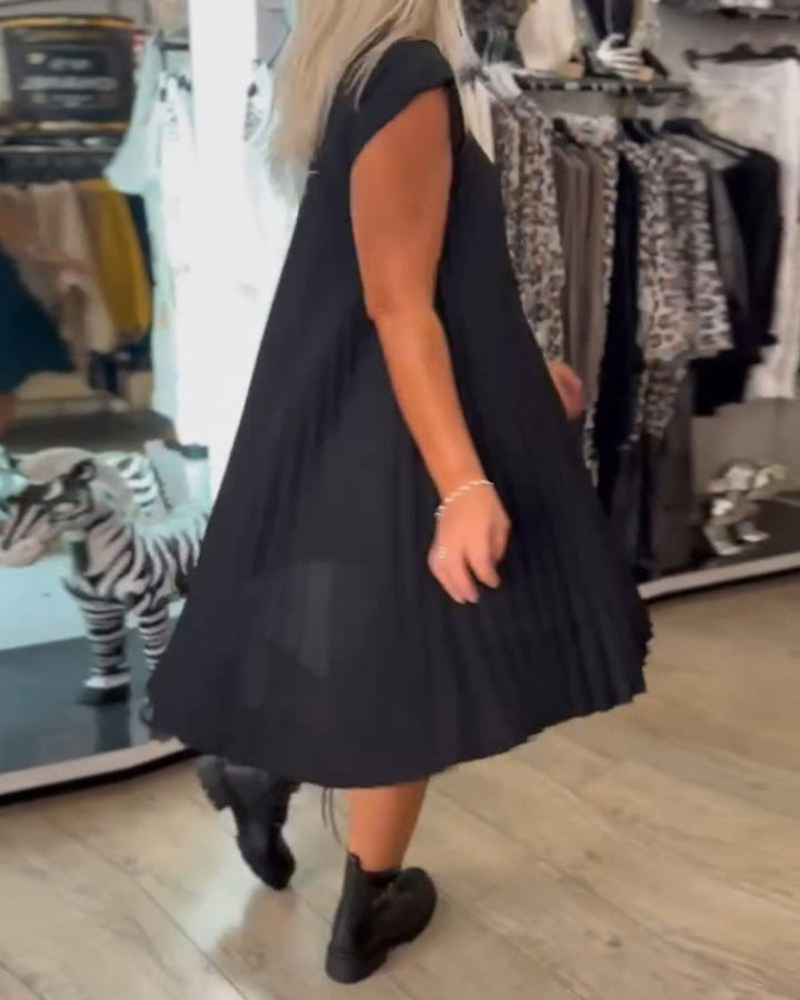 Léonia – Abito Casual Plissettato in Cotone con Scollo Rotondo
