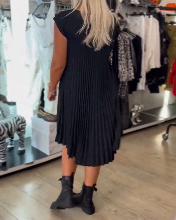 Léonia – Abito Casual Plissettato in Cotone con Scollo Rotondo