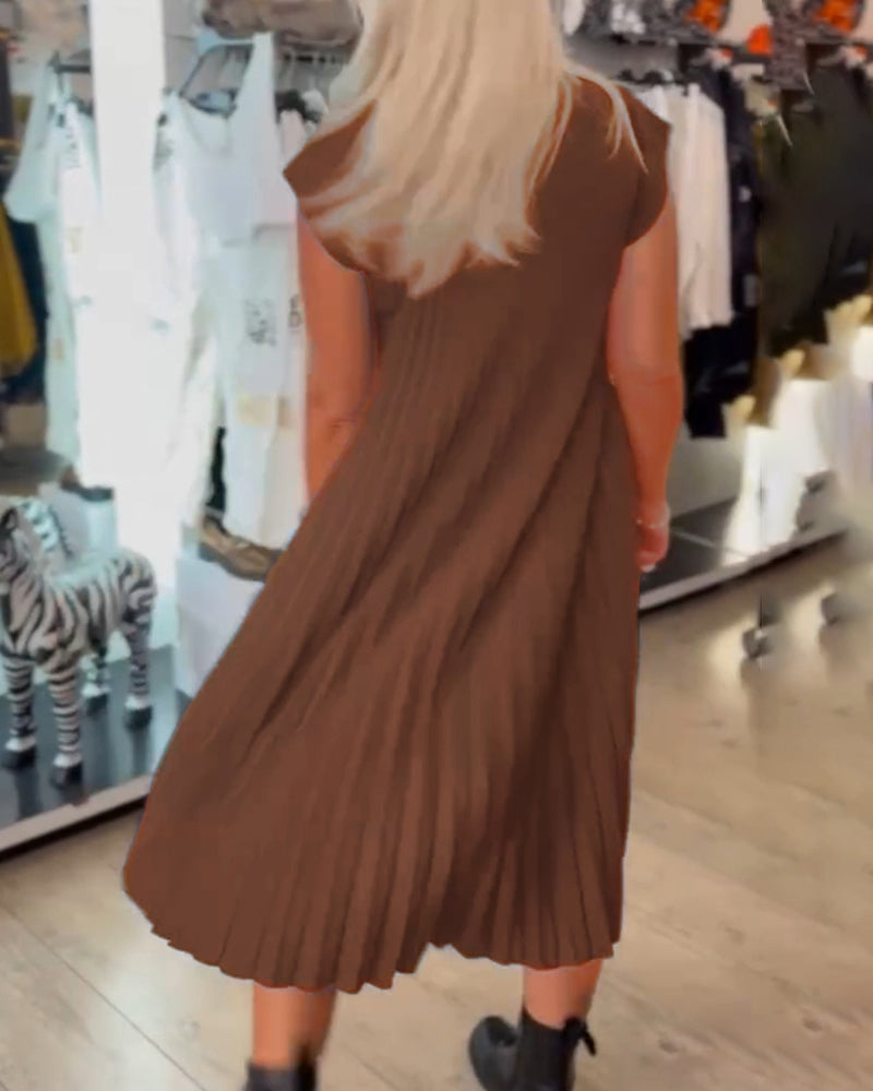 Léonia – Abito Casual Plissettato in Cotone con Scollo Rotondo
