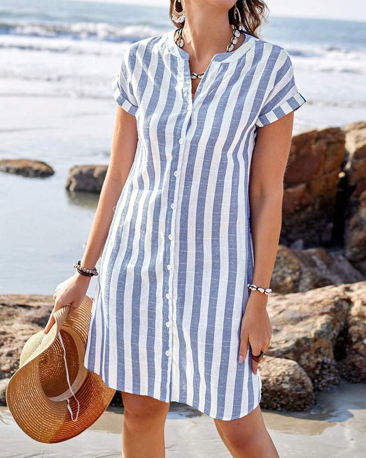 Maïra – Abito Camicia Elegante a Righe con Scollo a V