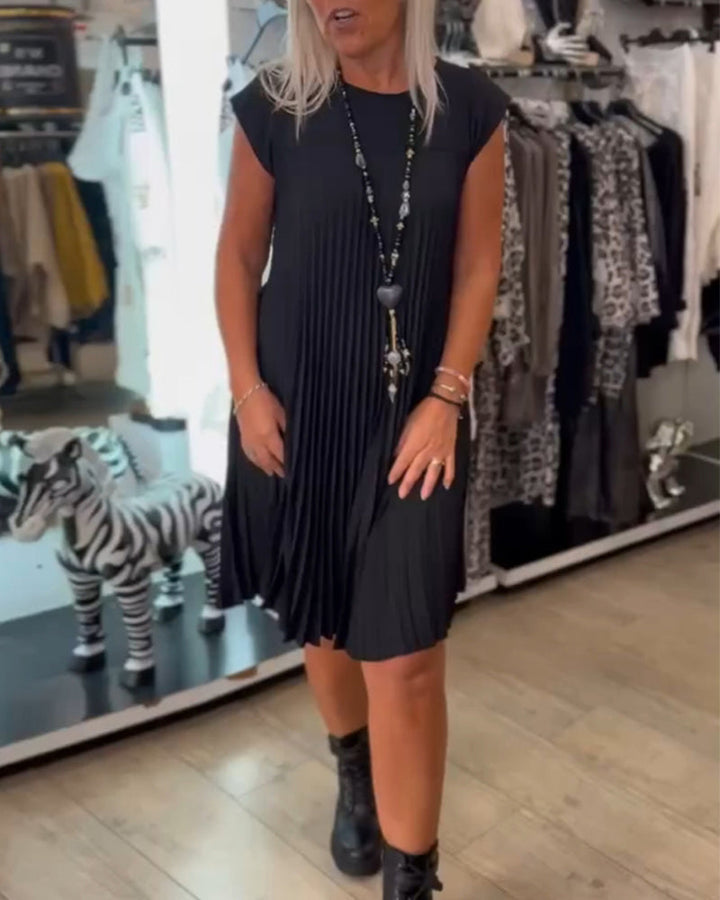 Léonia – Abito Casual Plissettato in Cotone con Scollo Rotondo