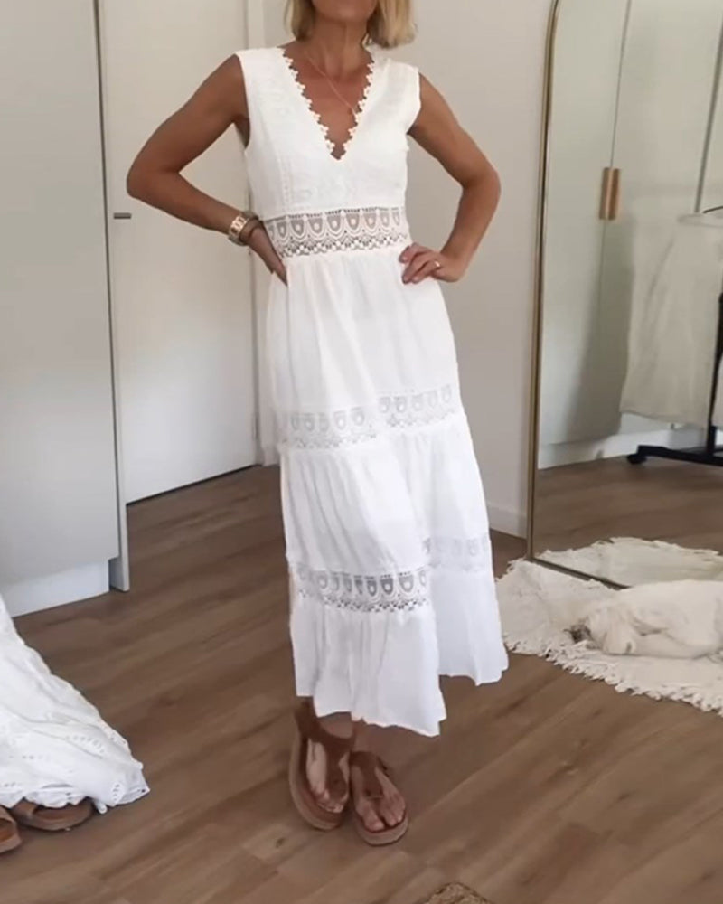 Sorella – Abito Midi Elegante in Pizzo con Scollo a V