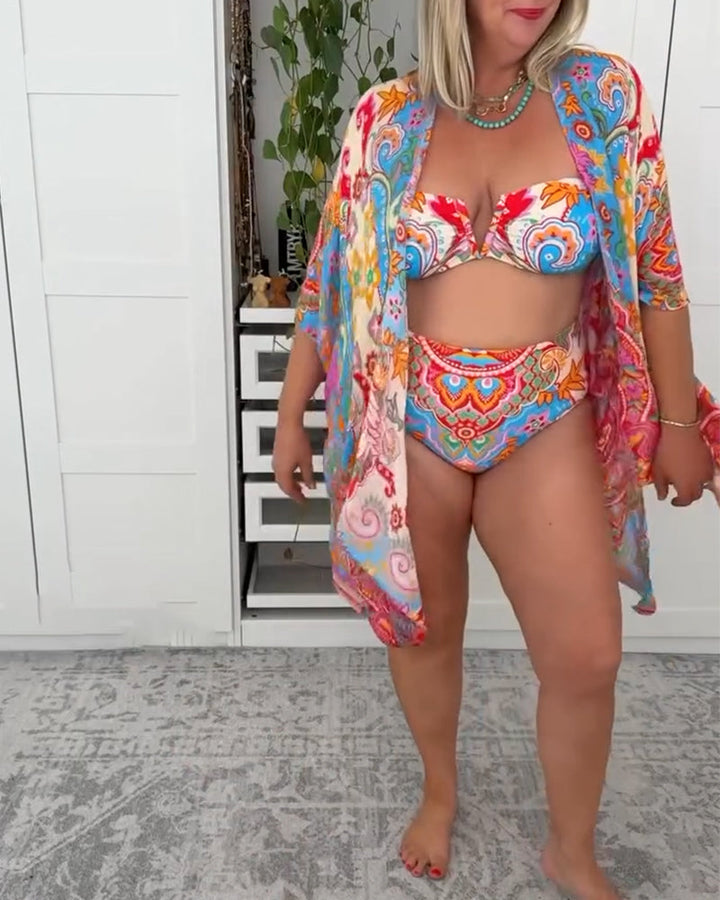 Évaya – Bikini Estivo 3 Pezzi – Top Triangolo, Slip Contenitivo e Pareo Leggero