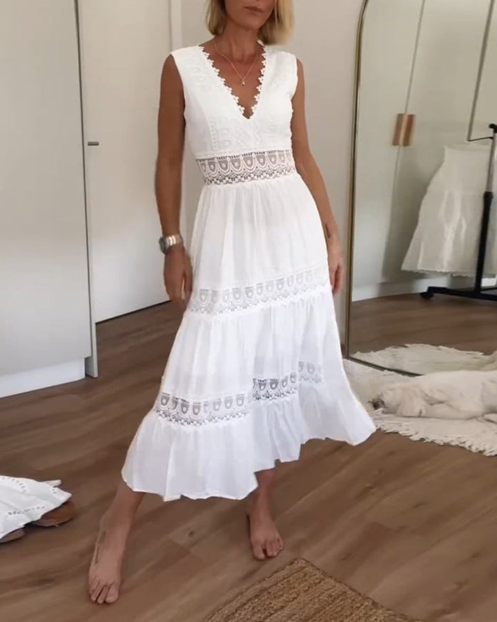 Sorella – Abito Midi Elegante in Pizzo con Scollo a V