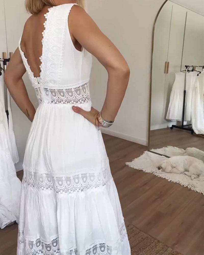 Sorella – Abito Midi Elegante in Pizzo con Scollo a V