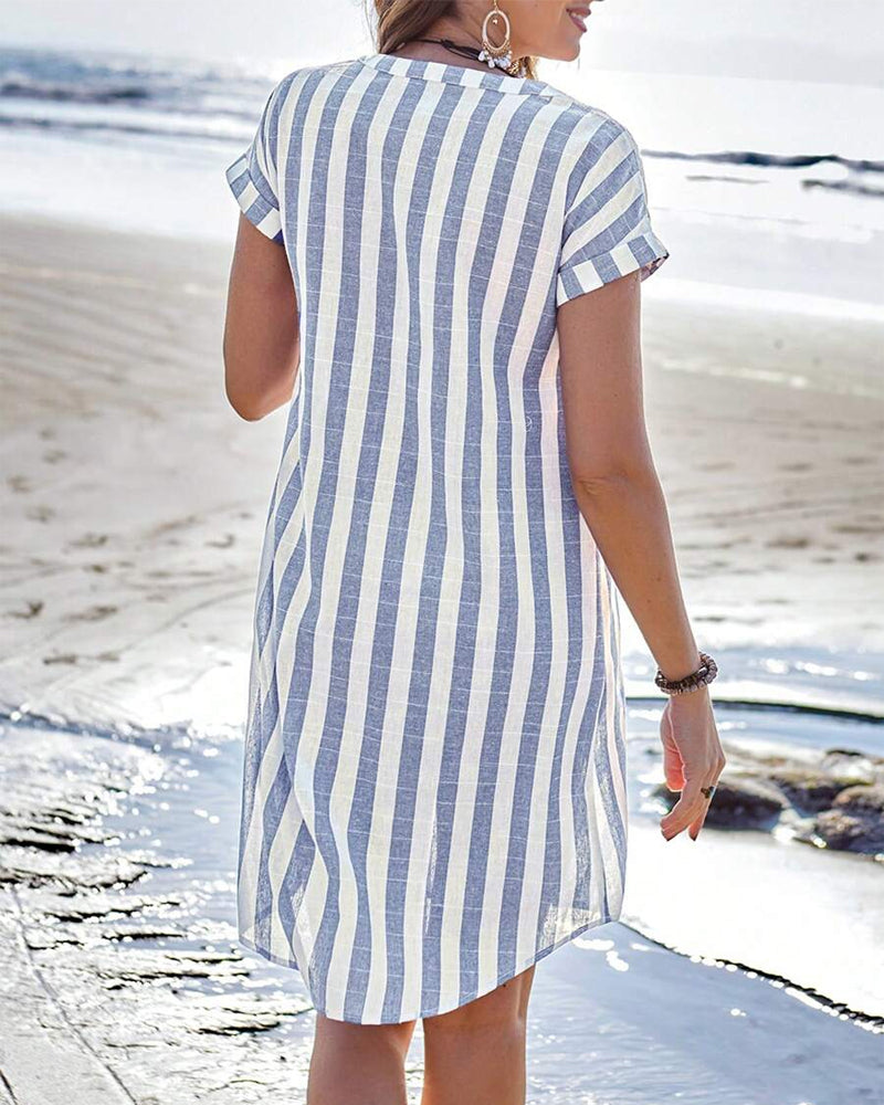 Maïra – Abito Camicia Elegante a Righe con Scollo a V