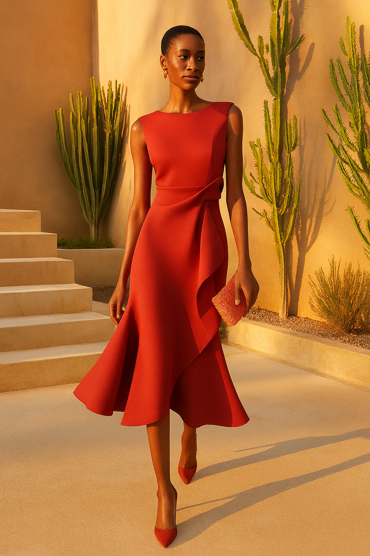 Juliette – Asymmetrical Draped Midi Dress