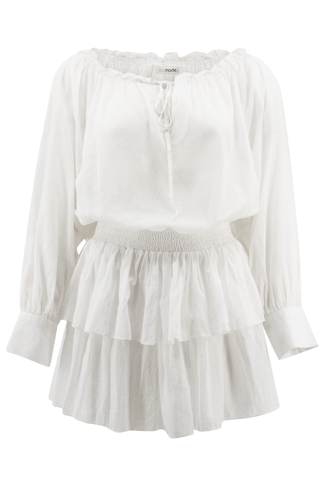 Rema – Abito Corto con Spalle Scoperte in Cotone – Vestibilità Oversize con Volant Estivi
