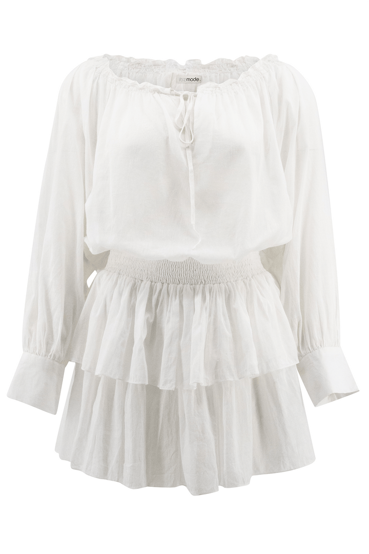 Rema – Abito Corto con Spalle Scoperte in Cotone – Vestibilità Oversize con Volant Estivi