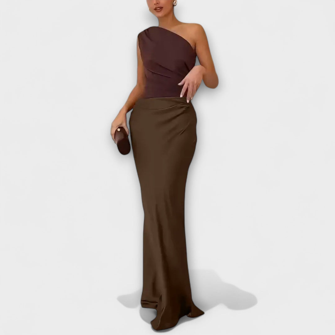 Levana – Abito Maxi Plissettato con Spalla Unica