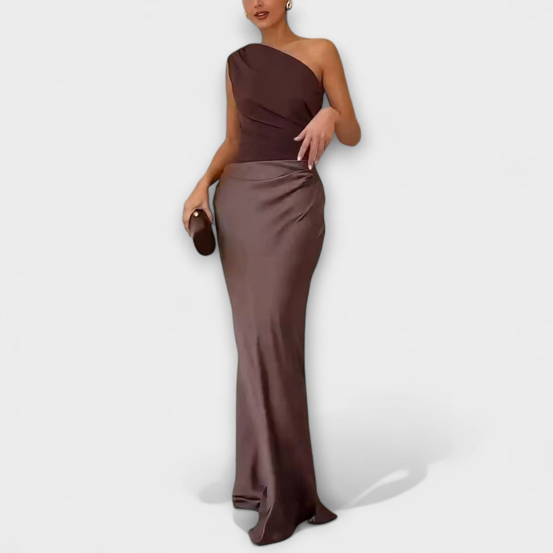 Levana – Abito Maxi Plissettato con Spalla Unica