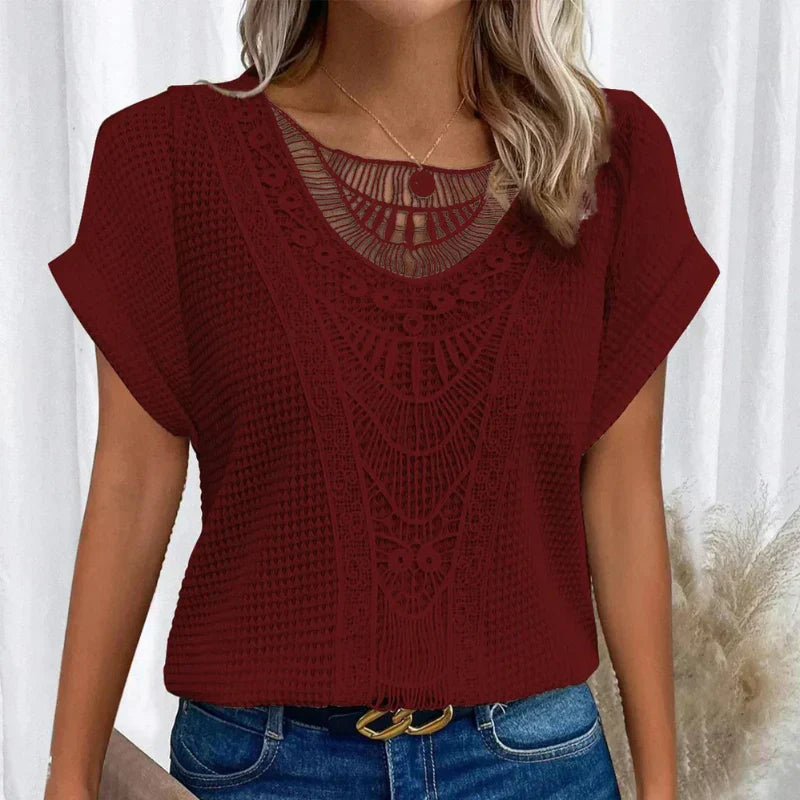 Karélia – Blusa Elegante Stile Ibiza con Dettagli in Pizzo