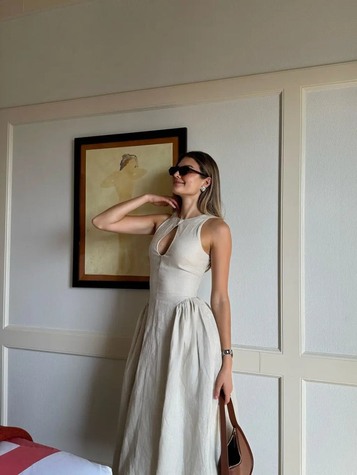 Lunéa – Abito Midi Elegante in Lino con Tasche