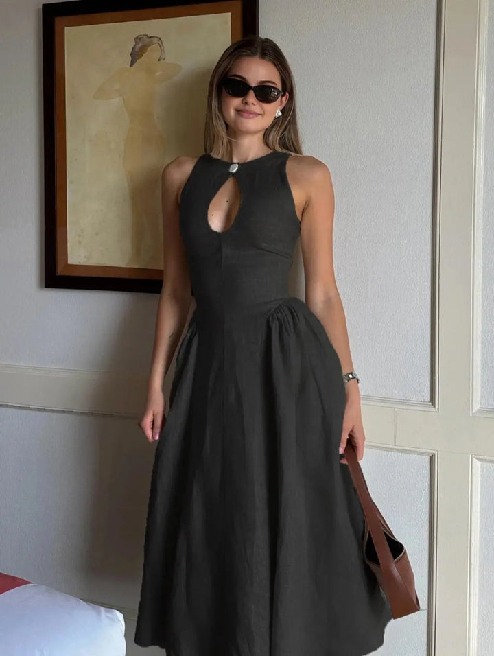 Lunéa – Abito Midi Elegante in Lino con Tasche
