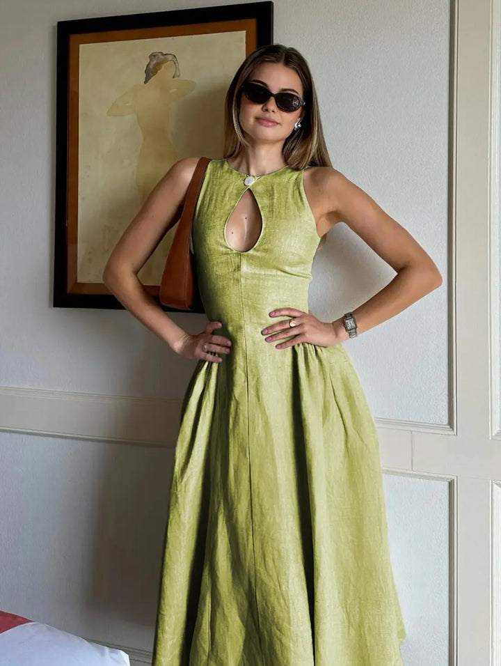 Lunéa – Abito Midi Elegante in Lino con Tasche