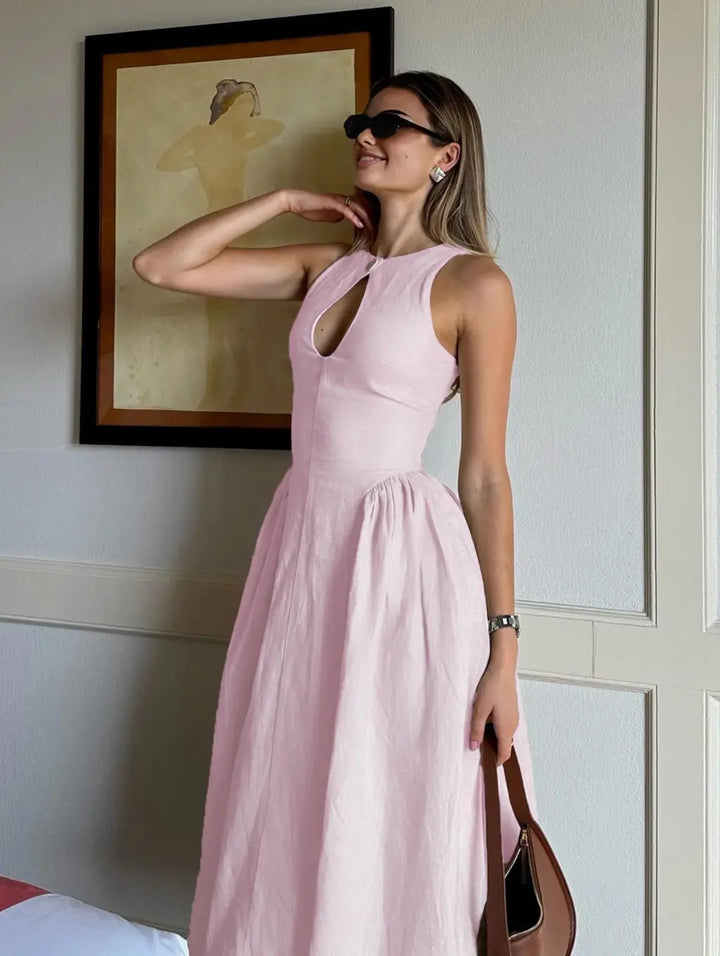 Lunéa – Abito Midi Elegante in Lino con Tasche