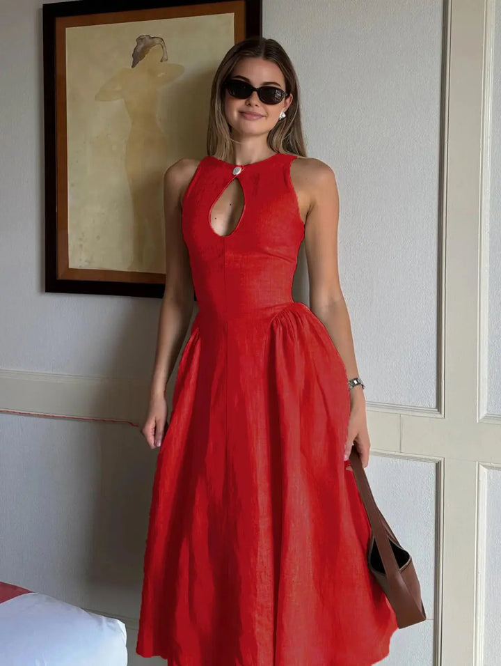 Lunéa – Abito Midi Elegante in Lino con Tasche