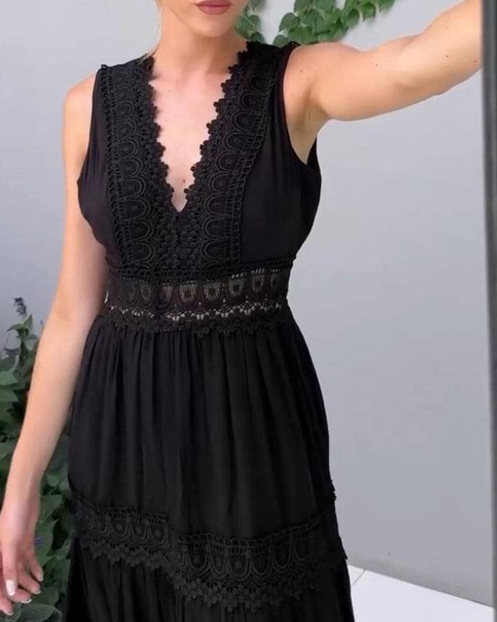 Sorella – Abito Midi Elegante in Pizzo con Scollo a V
