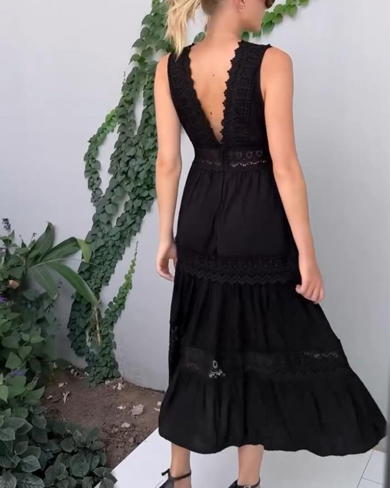 Sorella – Abito Midi Elegante in Pizzo con Scollo a V
