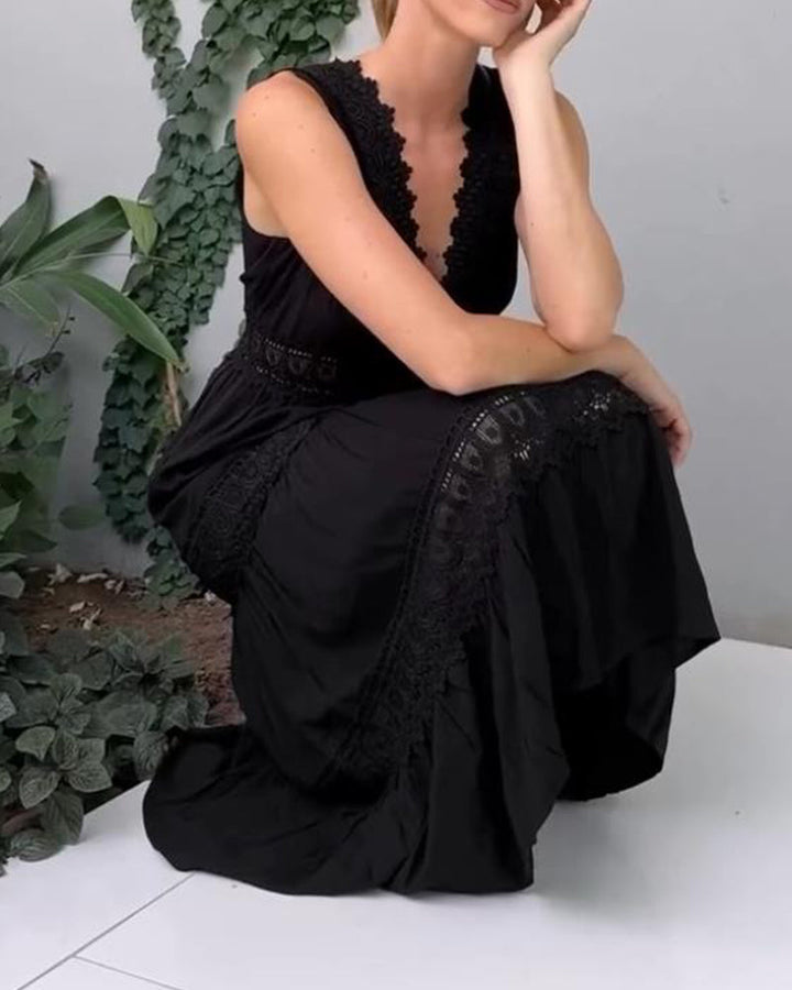 Sorella – Abito Midi Elegante in Pizzo con Scollo a V