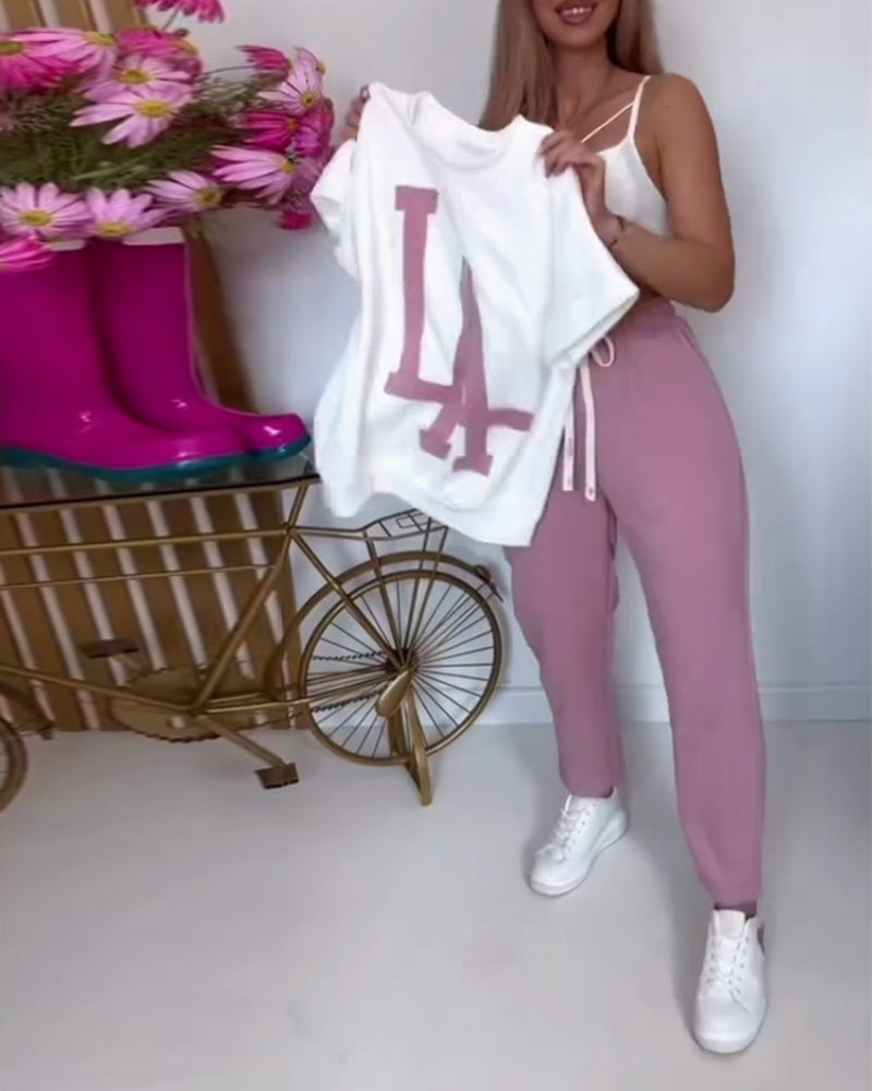 Inéa – Completo Casual 2 Pezzi con Stampa a Lettere – T-shirt e Pantaloni Jogger