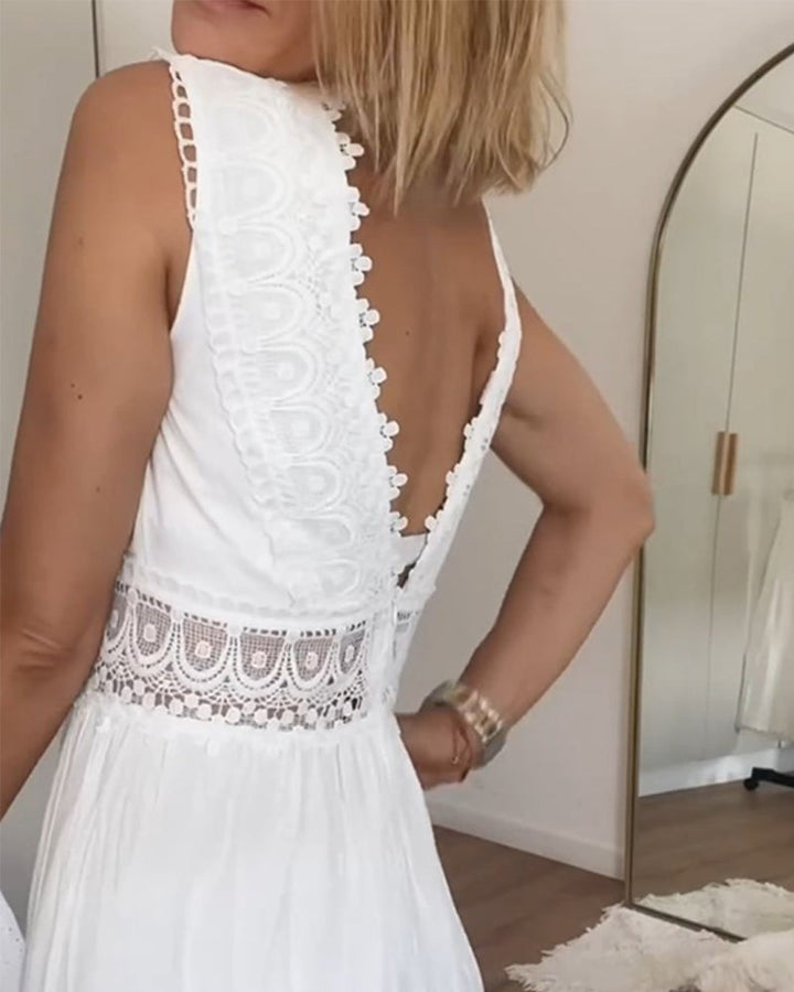 Sorella – Abito Midi Elegante in Pizzo con Scollo a V