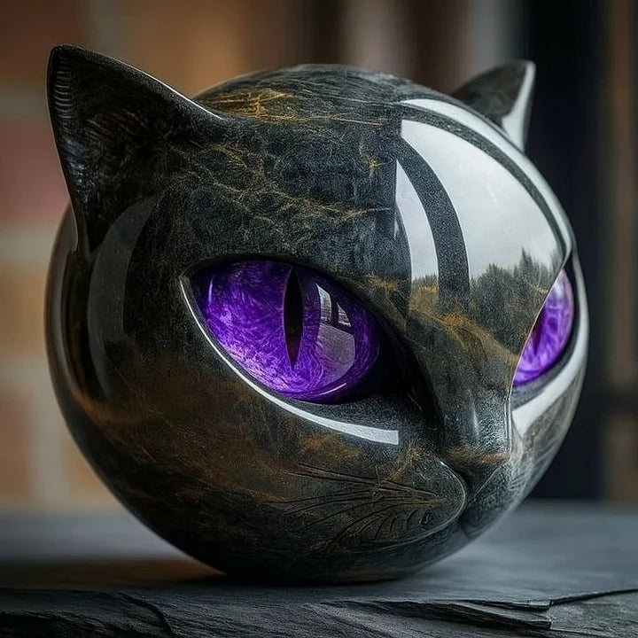 NyxCharm Scultura Mistica Testa Di Gatto Nero Marmo