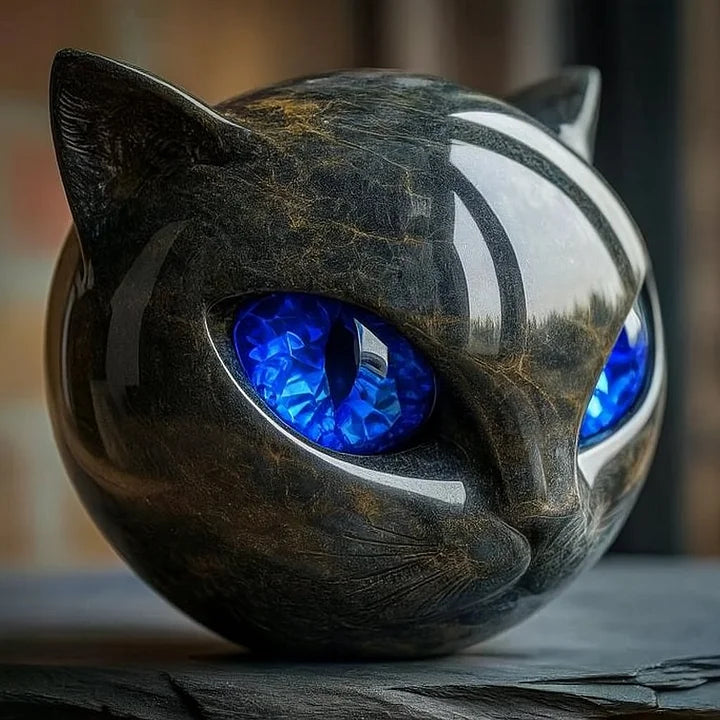 NyxCharm Scultura Mistica Testa Di Gatto Nero Marmo