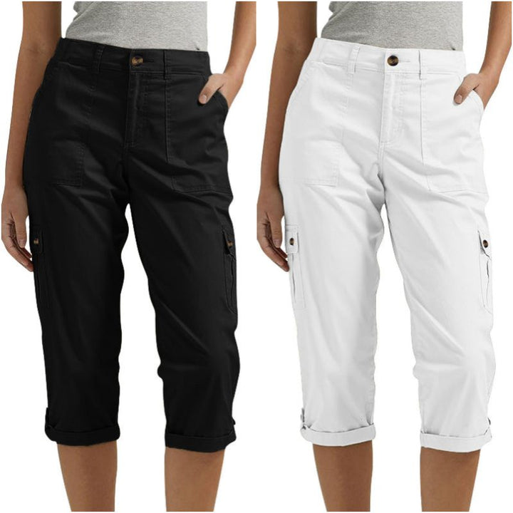 Élise – Pantaloni Cargo Capri a Tinta Unita – Tasche Multiple e Vita Regolabile