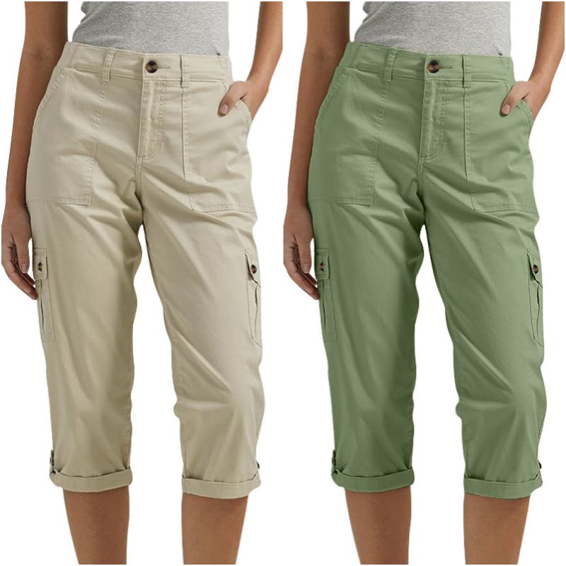 Élise – Pantaloni Cargo Capri a Tinta Unita – Tasche Multiple e Vita Regolabile