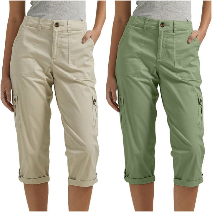 Élise – Pantaloni Cargo Capri a Tinta Unita – Tasche Multiple e Vita Regolabile