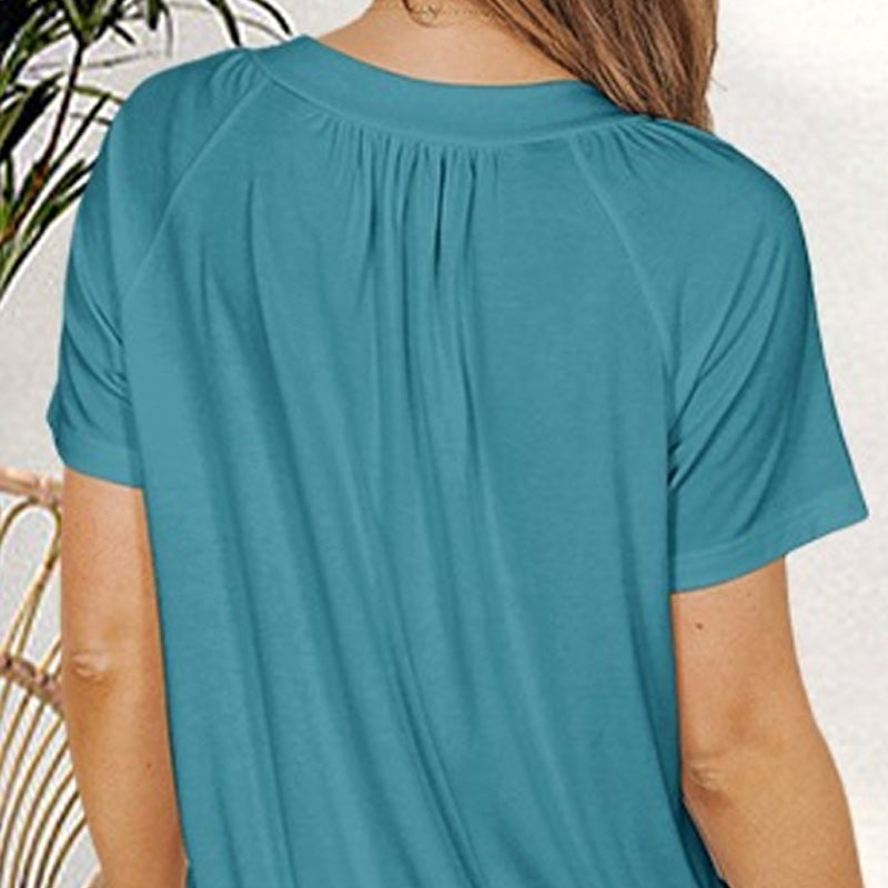 Isabelle – Blusa Plissettata con Scollo a V – Maniche Corte e Tessuto Morbido