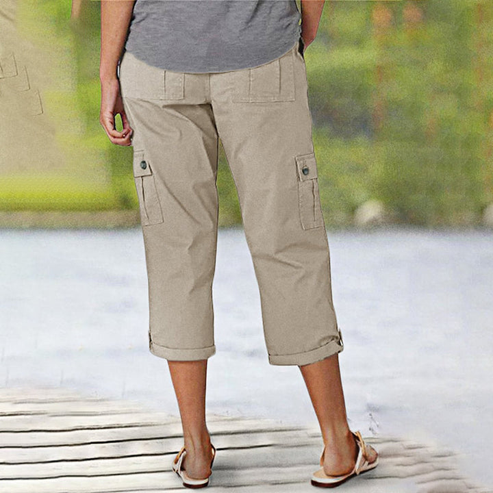 Élise – Pantaloni Cargo Capri a Tinta Unita – Tasche Multiple e Vita Regolabile