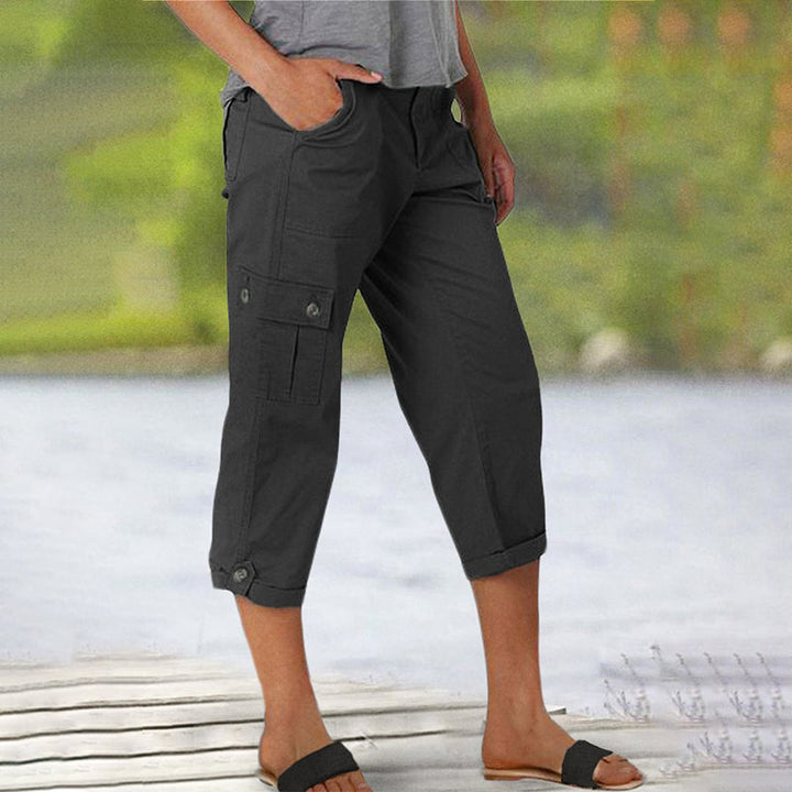 Élise – Pantaloni Cargo Capri a Tinta Unita – Tasche Multiple e Vita Regolabile