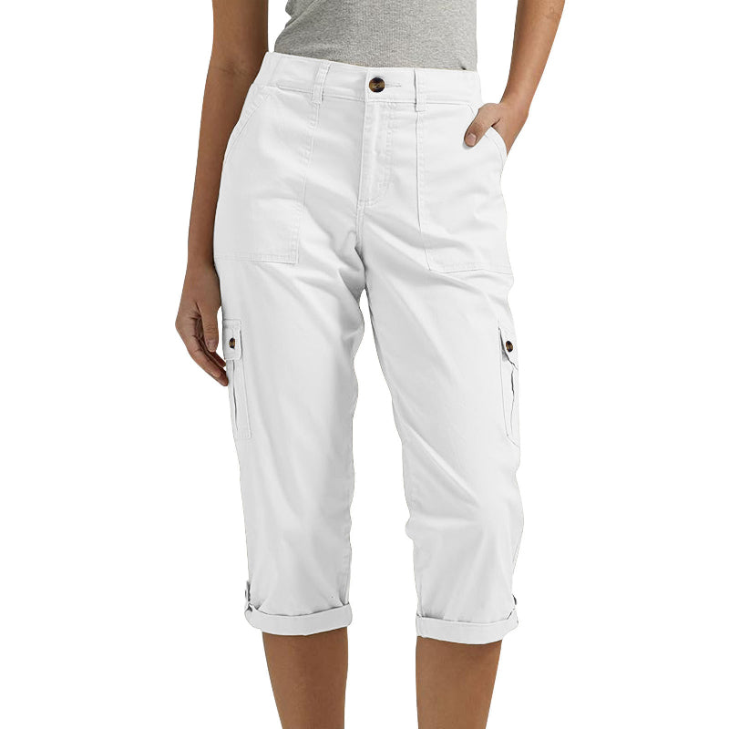 Élise – Pantaloni Cargo Capri a Tinta Unita – Tasche Multiple e Vita Regolabile