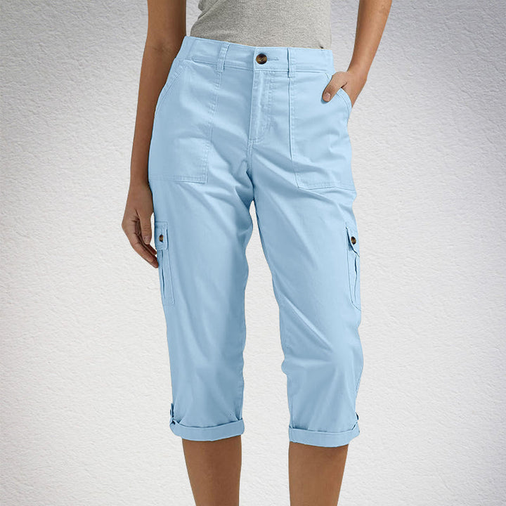 Élise – Pantaloni Cargo Capri a Tinta Unita – Tasche Multiple e Vita Regolabile