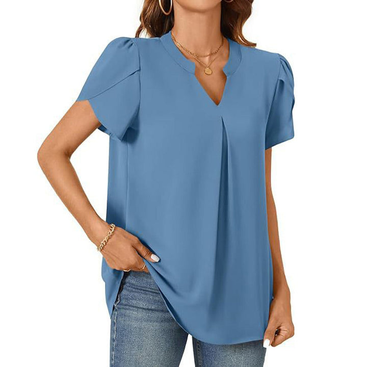 Élina – Top a Tinta Unita con Scollo a V Plissettato – Maniche Corte Stile Fiore